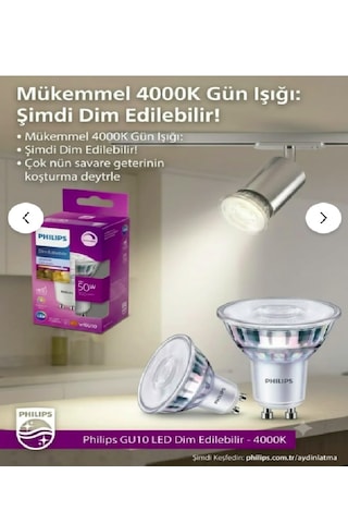 Philips 4-50w 4000K Gün Işığı Gu10 Dim Edilebilir Led Ampul