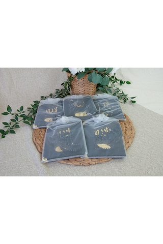 5 Adet Keseli Tesbihli İsim Baskılı Kadife Kaplı Yasin Mevlüt Kitabı Seti Hediyesi Siyah