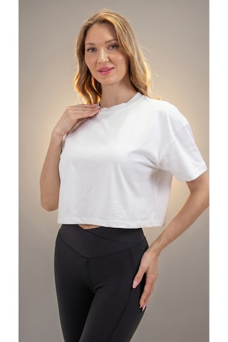 Heyy's Oversize Kadın Crop Beyaz T-shirt Beyaz
