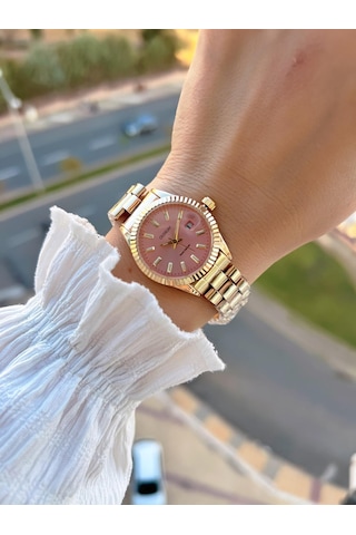 Coliseum Çelik Kordon Takvimli Kadran Özel Tasarım Vintage Seri Kadın Kol Saati+bileklik Ps.8341.m3 Sarı