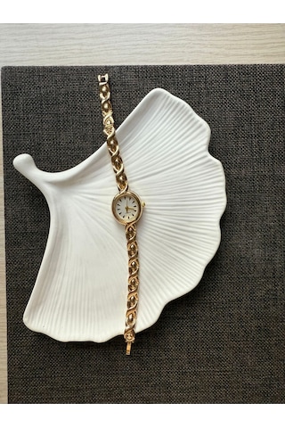 Retro Minimal Metal Kordon Vintage Kadın Kol Saati Yuvarlak Altın