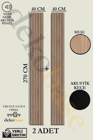 Meşe 2 Adet 40x270 Cm Yeni Nesil Akustik Ahşap Duvar Paneli