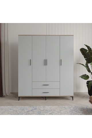 Afilliurla 4 Kapaklı 2 Çekmeceli Gardrop Tamamı Mdf Atlas Çam...