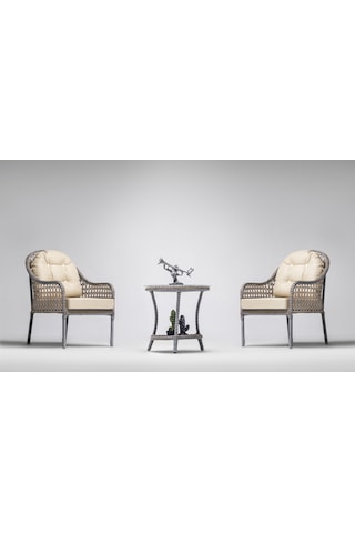 Zen Çay Seti Bahçe ve Balkon Mobilyası Takımı (1+1+Sehpa) Krem
