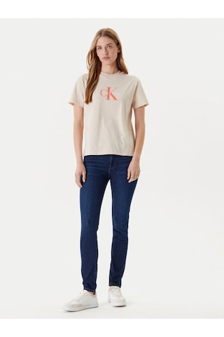 Kadın Monogram Logolu T-shirt - Bej-8758 Brazilian Sand