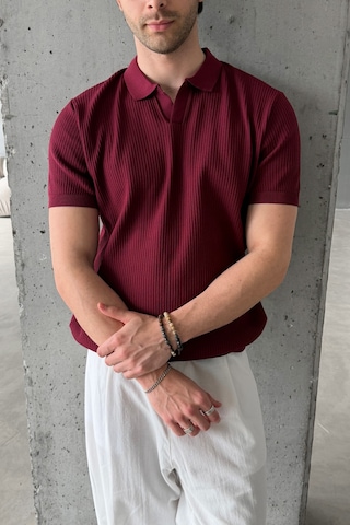 Erkek Petek Desen Polo Yaka Triko T-shirt Bordo