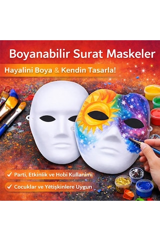 Esenoselect Boyanabilir Surat Model Maske Lastikli Kendin Tasarla -