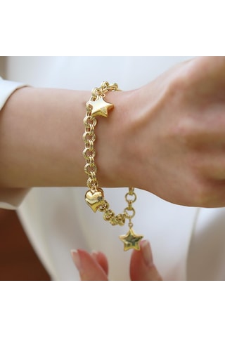 Kalp Yıldızlı Hallow Gold Gümüş Bileklik Gümüş