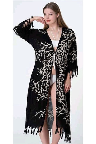 Sunsurf Tokat Taş Baskı Kaftan Pareo Siyah