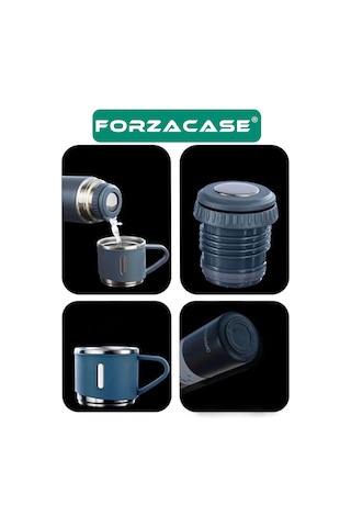 Forzacase FC046M 3 Bardaklı Paslanmaz Çelik Termos Mavi 500 ML