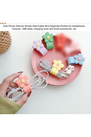 Xiyyadms Güçlü Silikon Kabloluk Düzenleyici - Mini Taşınabilir, Çiçek Desenli, Kulaklık/usb/data Kabloları İçin, Pembe