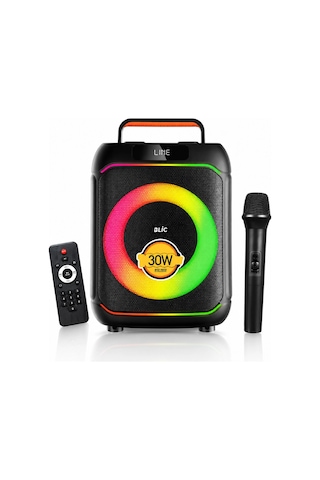 Blic Bls-80 30w Kablosuz Bluetooth Hoparlör 8 İnc Led Işıklı Karaoke Parti Hoparlörü