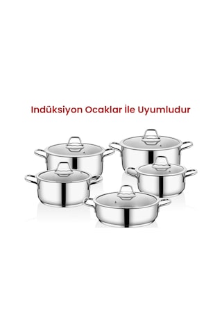 Kahramanlar Yağmur 10 Parça Platin Çelik Tencere Seti