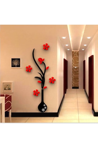 Monyee Kırmızı Çiçek Desenli Akrilik 3d立体 Duvar Sticker, Giriş/tv Arka Planı Dekorasyonu, 60x150cm Büyük Boy, Ev Dekoru Diğer