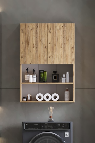 Deniz Modern Banyo Dolabı 2 Kapaklı Raflı Düzenleyici Çok Amaçlı Atlantik Çam
