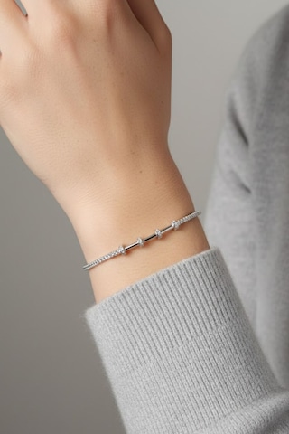Su Yolu Üç Bölmeli 18 Ayar Beyaz Altın Kaplama Ayarlanabilir Charm Bileklik Gümüş - Rodyum