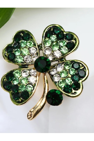 Queen Fair "dört Yapraklı Yonca" Strassli Broş" 170211150 Yeşil
