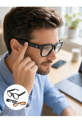 Yapay Zekâ Destekli Kablosuz Akıllı Gözlük Bluetooth Görüşme Müzik Dinleme Ve Manyetik Şarj Özellikl
