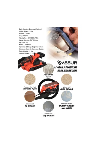 Assur 900W Elektrikli Vakumlu Tank Zımpara Makinesi - 2689