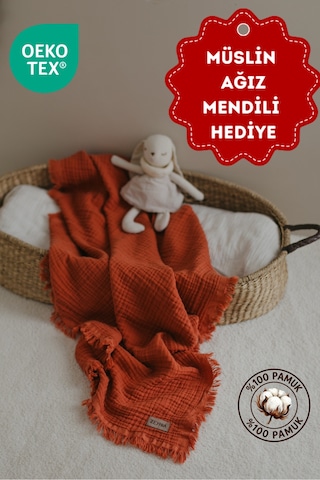 Zeypba Bebek & Çocuk İçin Bebek Giyim % 100 Pamuk 4 Katlı Müslin 110x110 CM Kiremit