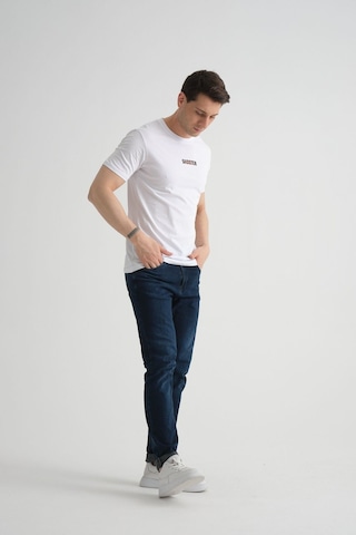Shooter Sportwear Shooter Erkek T-shirt Minimal Baskılı Pamuklu Kumaş Standart Kalıp Beyaz