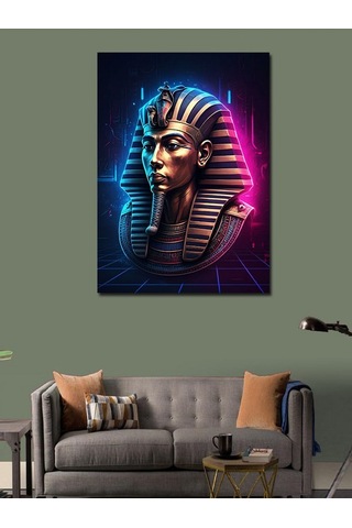 Kanvas Tablo Neon Işıklı Mısır Firavunu Figürü 70cmx100cm