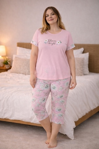 Nisanca Kadın Büyük Beden Kapri Pijama Takımı Yumuşak Dokulu, Konforlu Ev Giyimi Açık Pembe