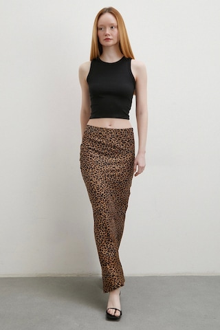 Leopar Desenli Verev Etek Kahve Kahve