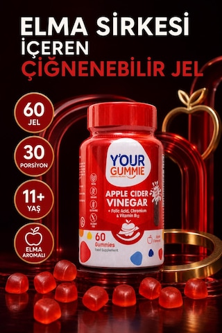 Y'our Gummie Apple Cider Vinegar Elma Sirkesi Folik Asit Krom ve B12 60 Gummies