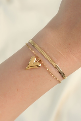 Ezoconcept 316l Çelik Gold Renk İtalyan Zincirli Kalp Model Bileklik