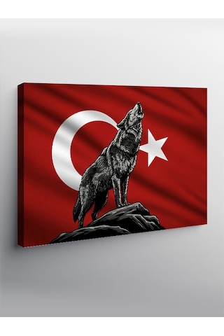 Kanvas Tablo Türk Bayrağı Kurt