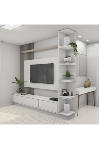 Dizayn Joy Tv Ünitesi Mat Beyaz Soft Tv Sehpası Alt Modül Beyaz 2