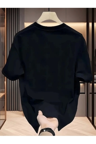 Modi Baskılı Oversize Bisiklet Yaka T-shirt - Siyah - Mymg159025
