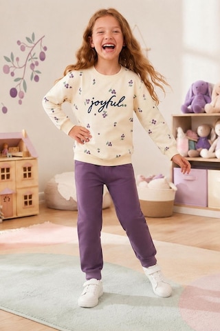 Pina Kids Kız Çocuk Kirazlı Desenli Okul Günlük Eşofman Takımı Esf7034 Mürdüm