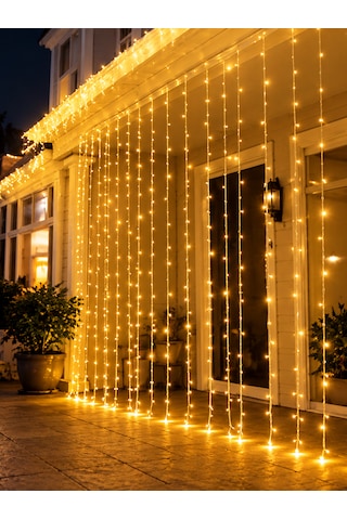 Yılbaşı Işıklandırma 3x3 Metre Fişli Sarı Led Perde Işık Yılbaşı Süsleri Ev Dekorasyonu Pencere Duvar Balkon Aydınlatma Günışığı