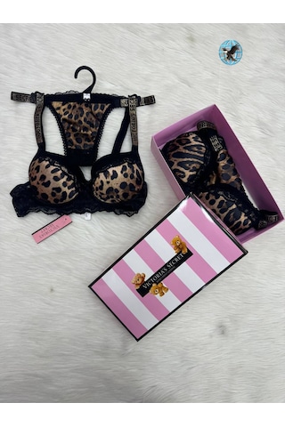 Victoria's Secret Leopar Desenli Pusch Up Set Alt Üst Dolgulu Sütyen Ve Külot Takım 2"liset