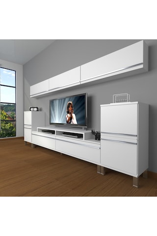 Decoraktiv Ekoflex 9 Mdf Krom Ayaklı Tv Ünitesi Tv Sehpası Beyaz