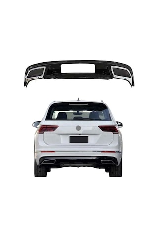 Autogp Vw Tiguan Rline Arka Tampon Difüzör Çift Çıkış 2016+ Pianoblack