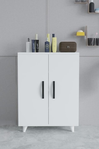 Güney 4 Raflı 2 Kapaklı Banyo Dolabı Havlu Dolabı Beyaz Beyaz