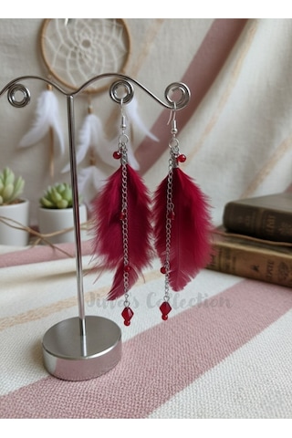 Özel Tasarım Kuş Tüyü Sallantılı Küpe. Modern Boho Vintage Stil Renkli