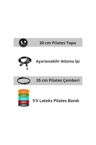 8 Parça Pilates Ve Fitness Seti Mini Pilates Topu, Pilates Çemberi, Ayarlanabilir Atlama İpi Ve 5 Li Direnç Bandı Siyah
