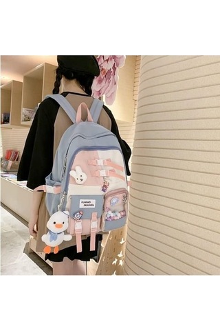 Yucama Sırt Çantası Omuz Çantası Ortaokul Öğrenci Okul Çantası Çok Bölmeli Büyük Kapasiteli Sırt Çantası - Blue Kırmızı - Gri