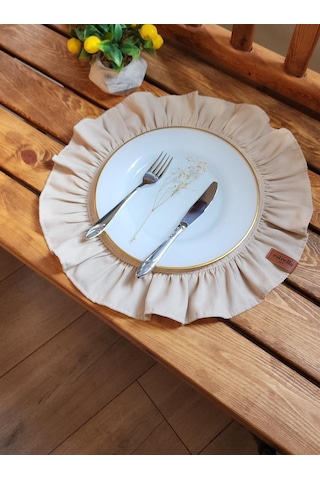 Lizbon Keten Yuvarlak Fırfırlı 2 Li Vintage Amerikan Servis Bej 40x40