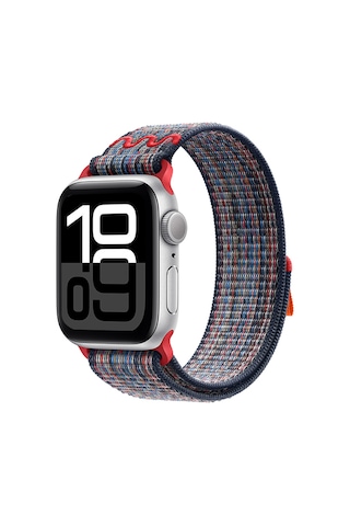 Butam Bilişim Watch 10 42mm Uyumlu Krd-91 Hasır Kordon Strap Kayış-mavi-kırmızı