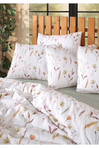Eflora Lastikli Çarşaflı Çift Kişilik Nevresim Takımı Çicek Desen