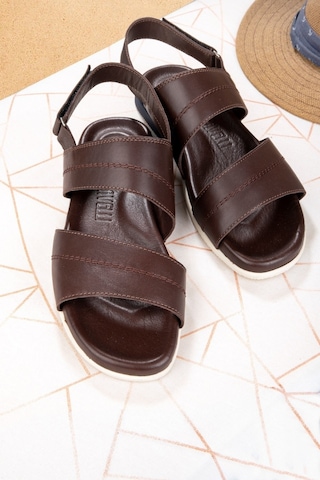 Viasna Hakiki Deri Erkek Terliği, Hakiki Deri Terlik, Ortopedik Taban Terlik, Kauçuk Taban Kahverengi