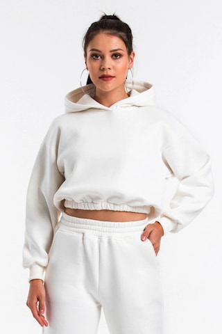 Caya Kadın Ekru Renk Kapüşonlu Crop Kesim Sweatshirt Cy84196 Beyaz Beyaz