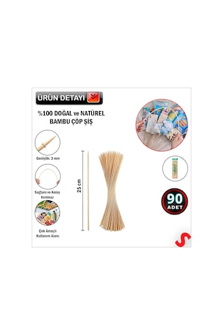 Bambu Çöp Şiş, Kurabiye Çubuğu, 25 Cm X 90 Adet 0-99