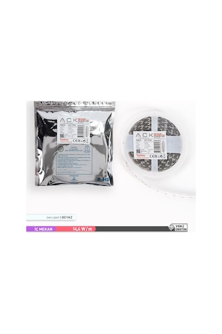 ACK Üç Çip 60 LED li Şerit LED 6500K Beyaz Işık 12V 14.4W 5m