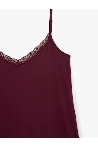 Koton Dantel Detaylı V Yaka Viskon Askılı Pijama Üstü Bordo 7wlk60002mk